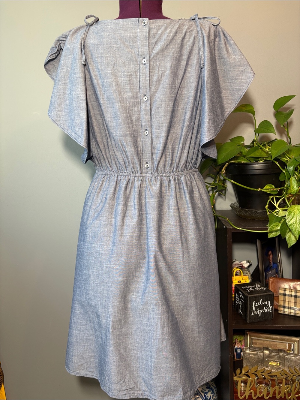 A New Day Light Denim Blue Women's Boatneck Flutter Sleeve A-Line Dress - Picture 6 of 12